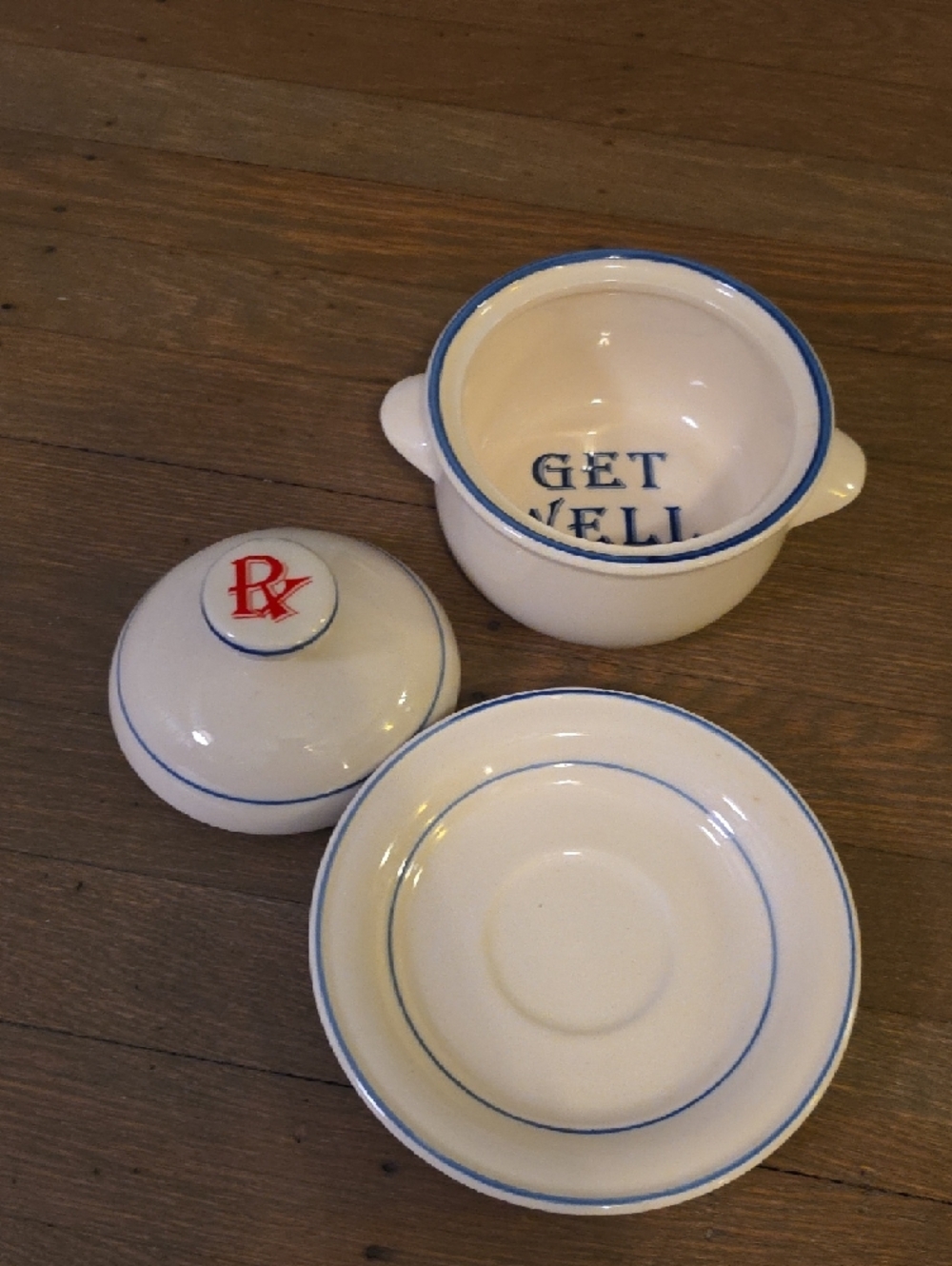 Rubicon "Get Well" Soup Ceramic Covered Bowl with Rx Motif